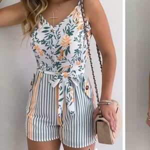 Floral and striped romper